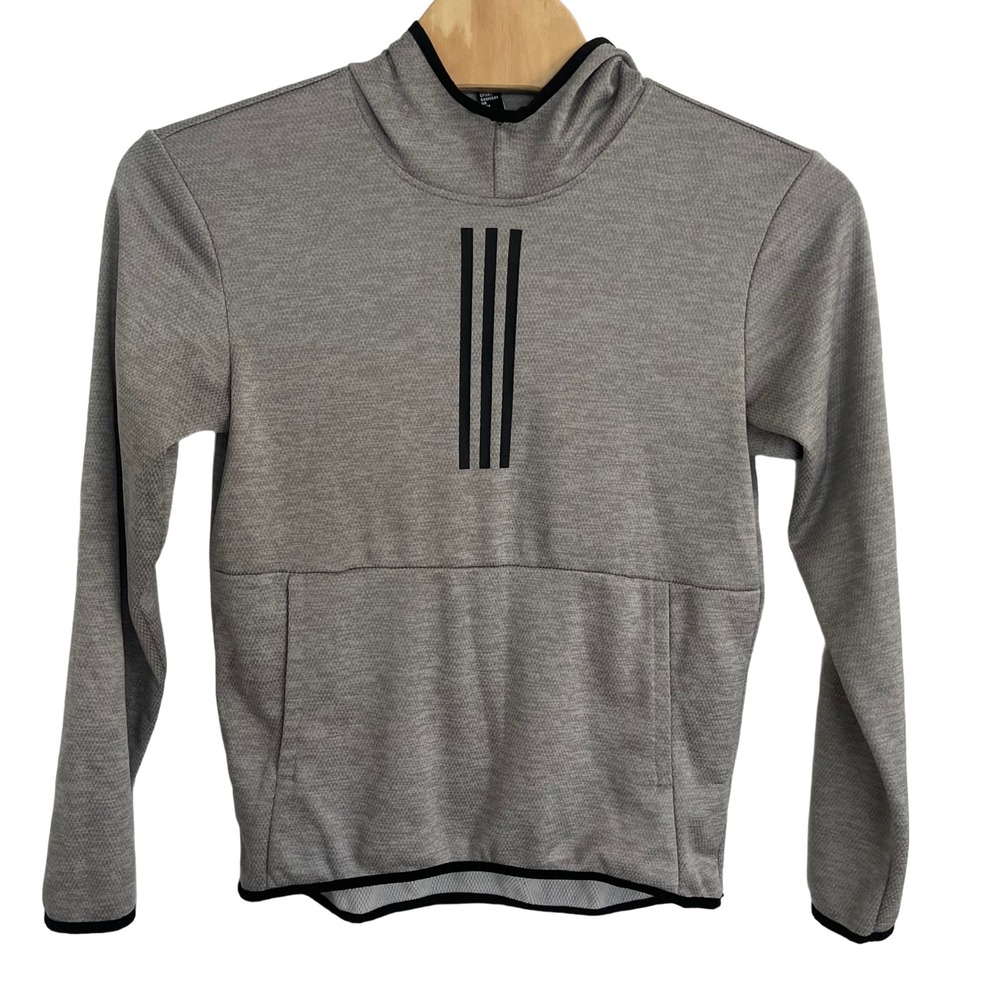 Adidas Hoodie Mens Medium Grey Excellent ClimaWarm 3-Stripe Athletic Pullover